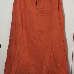 Orange Boho Máxi Skirt Sz L