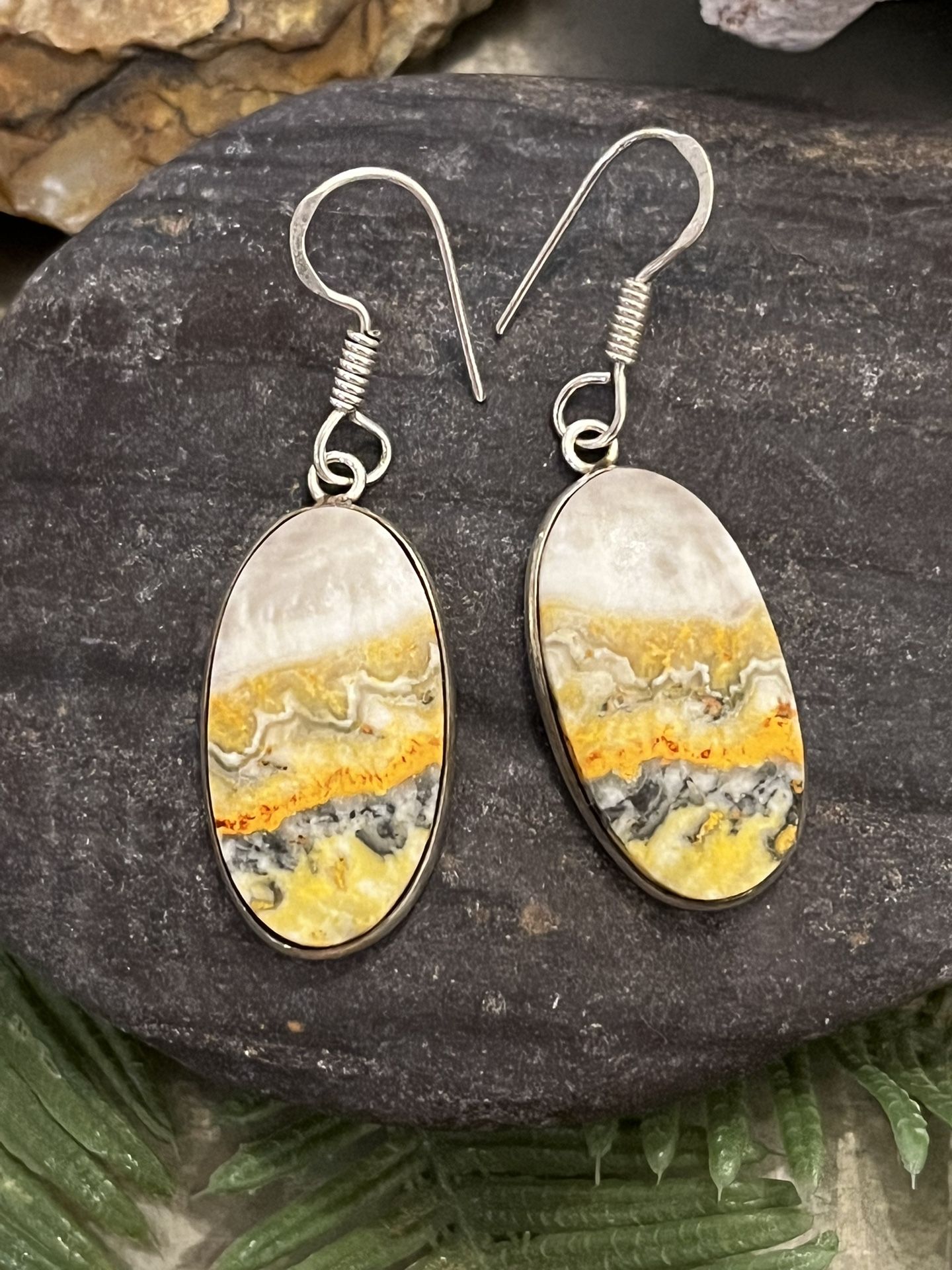 🐝Bumblebee Jasper Sterling Silver 1.8” Earrings🐝