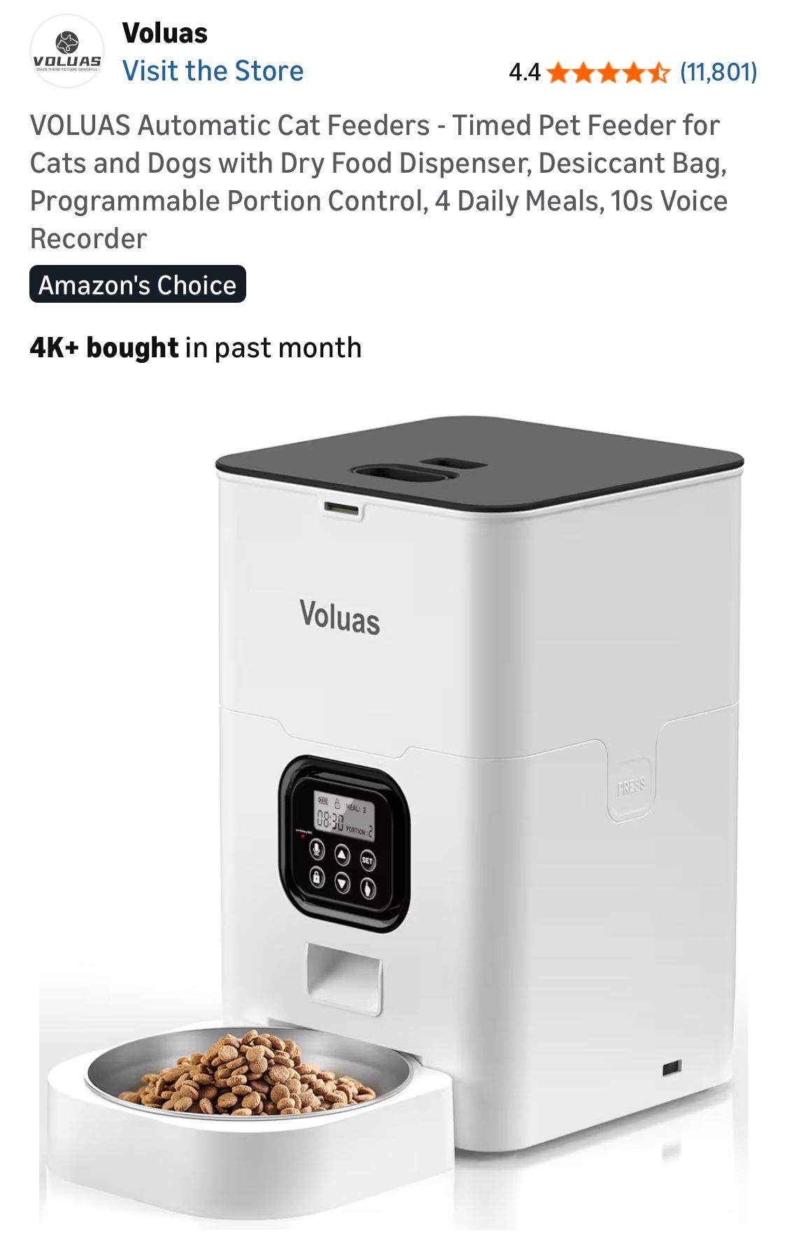 Voluas New Automatic Pet Feeder 4L