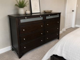 Modern Espresso Dresser with Frosted Glass Accents Real Wood