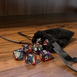 Rainbow Resin RPG Dice Set 🎲 | 7-Piece Polyhedral Set + Velvet Bag (Brand New