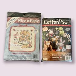Vintage Crafts Bunny Easter Rabbit Cross Stitch and Sewing Dimensions Kit Lot