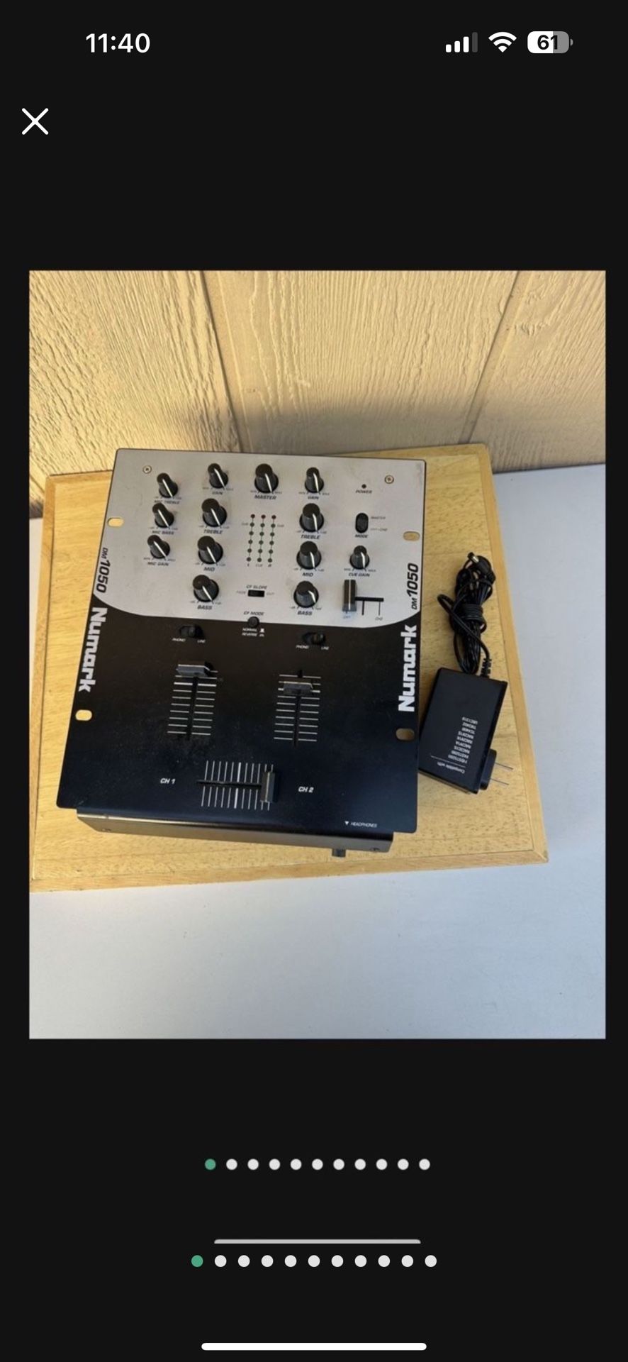 Numark DM1050 DJ 2 Channel Vintage Mixer DM 1050 W Power Cord Works Turns On CB3 