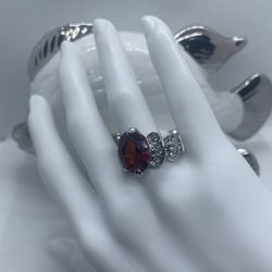 Sterling Silver Platinum Over Ruby Zircon Halo Ring Jewelry Size 9