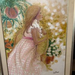 Beautiful, Large Signed Painting Of A Girl Karl Heffner 