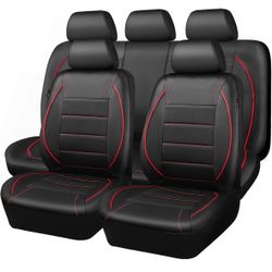 CAR PASS Universal FIT Piping Leather Car Seat Cover, for suvs,Van,Trucks,Airbag Compatible,Inside Zipper Design and Reserved Opening Holes (Full Set,
