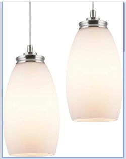 Kira Home Coast 9" Modern Mini Pendant Hanging Light for Kitchen, Set of 2 Premium Satin White Frosted Glass Oval Shades, Adjustable Length Hanging Co