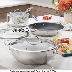 Princess House Juego De Cacerola de 6 Qts  Olla De 3 Qts Y Sartén De 10” Nuevos En Sus Cajas 