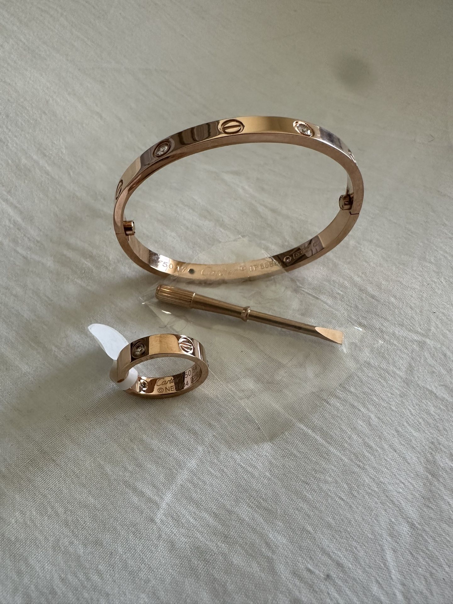 Cartier Bracelet And Ring Set Rose Gold With Diamonds