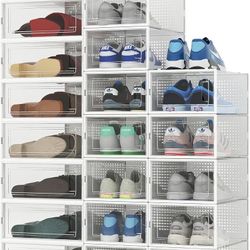 PARANTA 8-Piece Boot and 12-Piece Shoe Storage Box, Stackable Clear Plastic Shoe Box, Space-Saving Shoe Organizer for Boots, Sneakers, and High Heels,