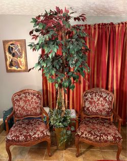 Pair of French Provincial Accent Chairs wth Decorative Tree