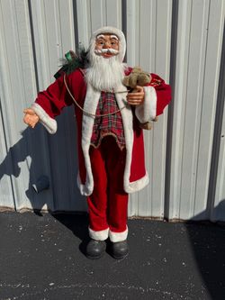 Large 52” Standing Santa Claus Christmas Decoration Figure with Teddy Bear