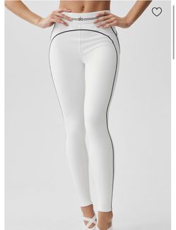 Alo Yoga White Leggings with Black Piping