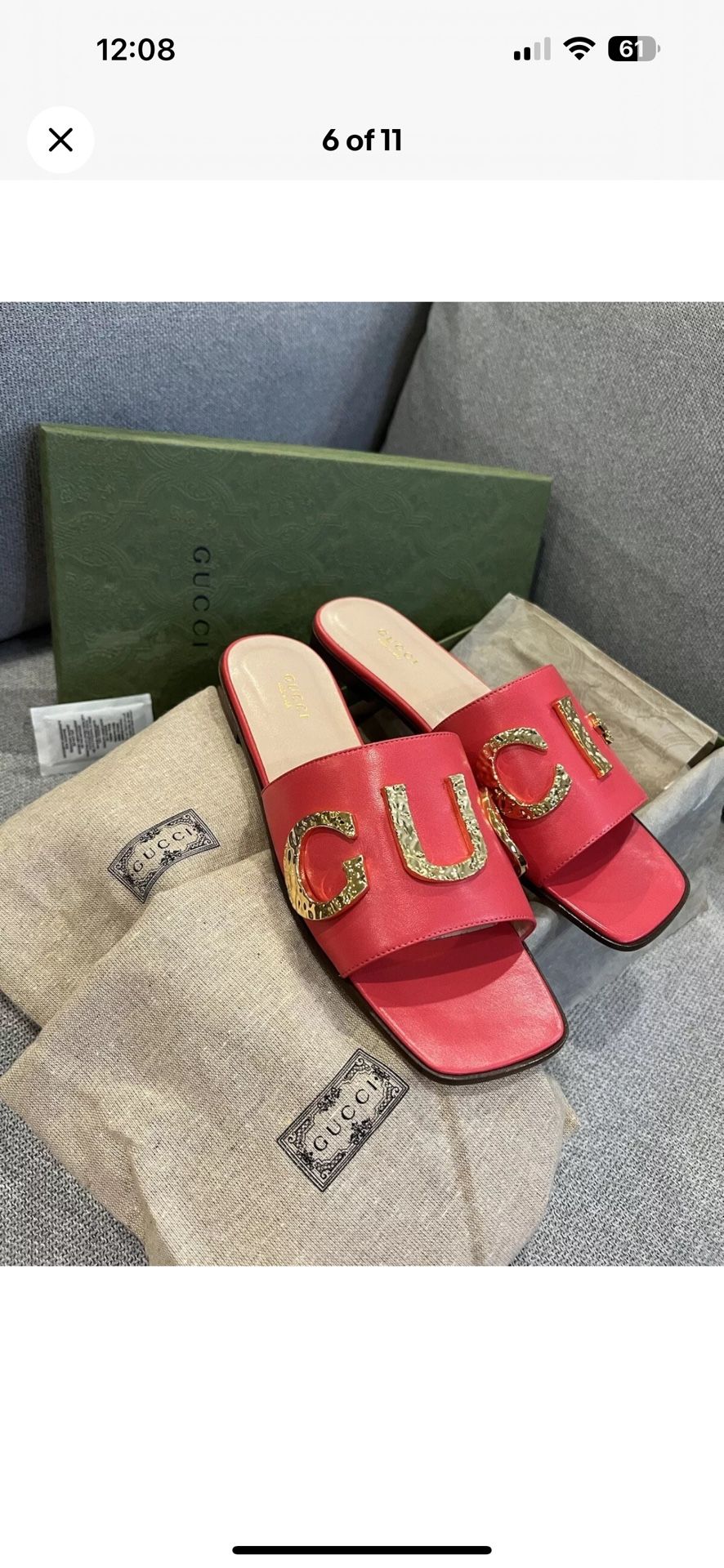 *** SALE***NEW**EU Size 40 - Gorgeous Gucci Cara Slide Sandals Gold Letter Logo