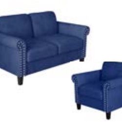Blue Velvet Loveseat & Chair 2-pc Set NEW IN BOX