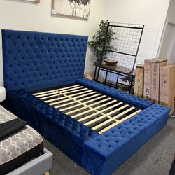 Blue Queen Storage Bed Frame 