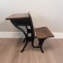 Antique American Seating Co. #5 School Desk with Folding Seat, Wood & Cast Iron