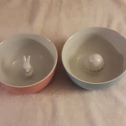 Easter Bowls Ceramic Centerpiece Threshold lot of 2 Easter Bunny and Egg