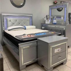 Allura Silver LED Upholstered Panel Bedroom Set