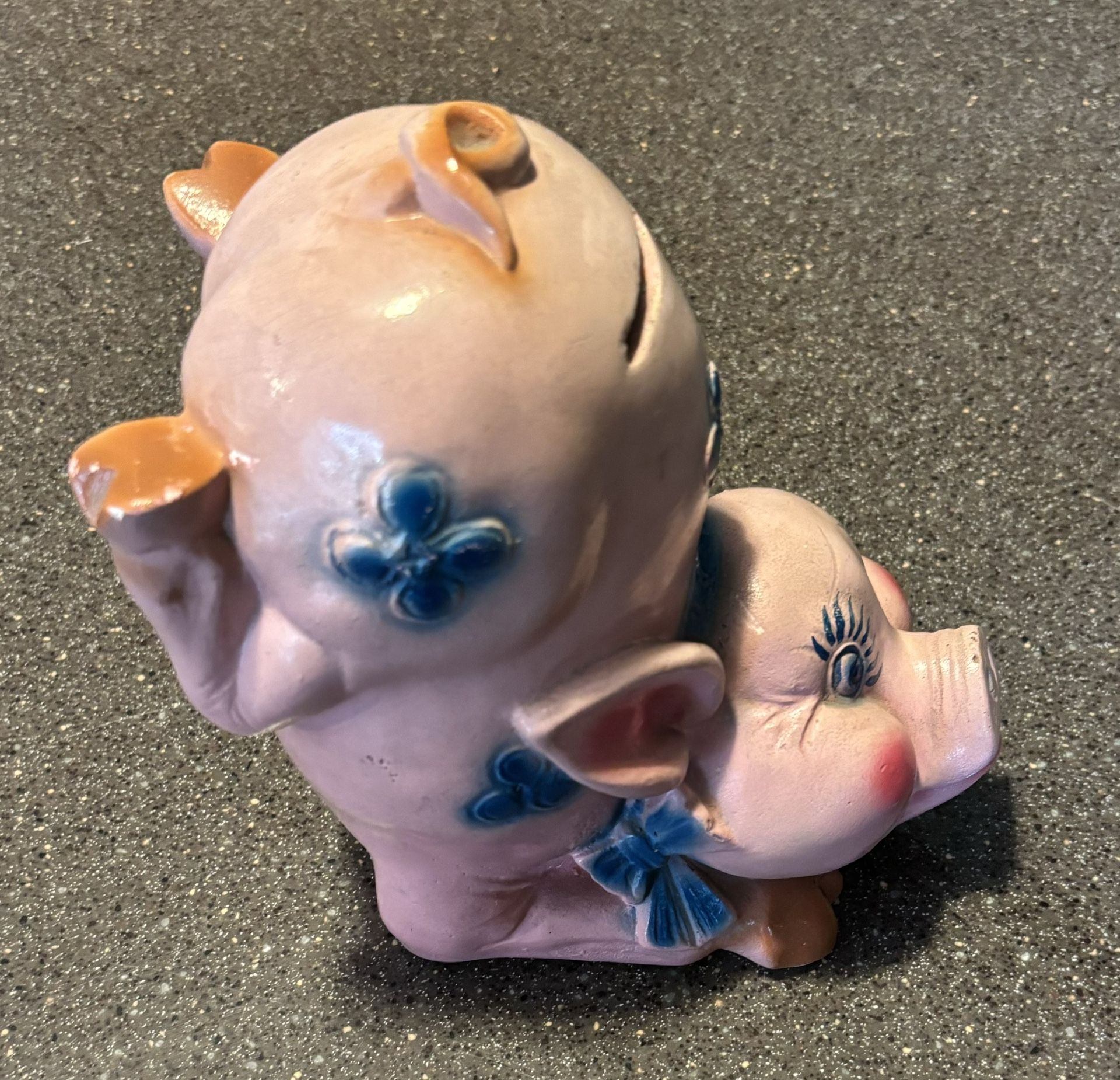 Vintage 1950 Ceramic Piggy Bank With Coins Inside