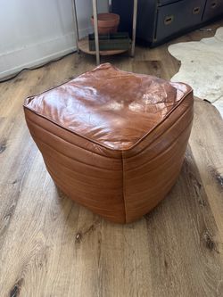 Brown Leather Pouf Ottoman
