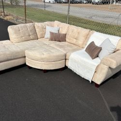 Beige 2-Piece Sectional Couch & Ottoman