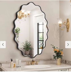 22”x30” Oval Metal Framed Irregular Wavy Wall Mirror - Black - brand new