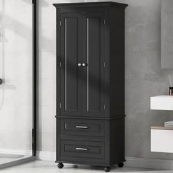 Newly Assembled Bathroom Storage Cabinet Tall Cabinet with Doors and Shelves for Bathroom