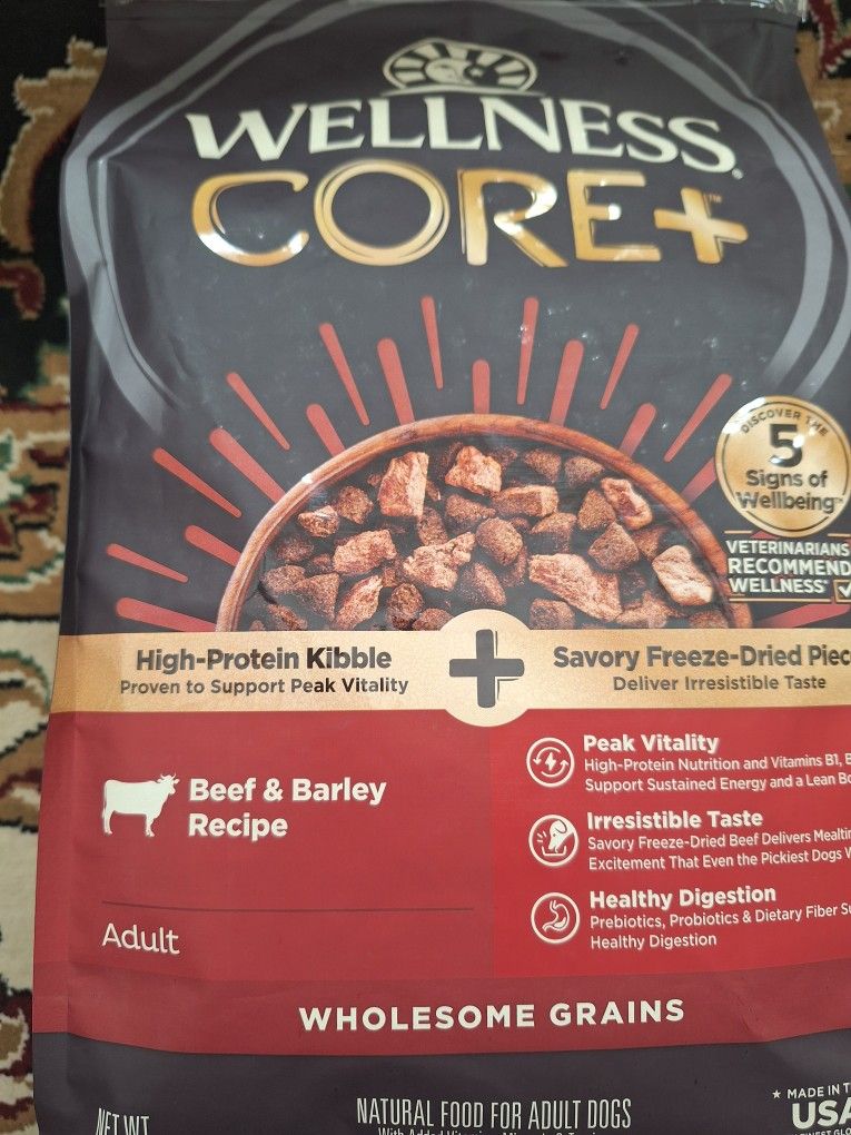 Wellness Core + Dog Fod 4lb Bag Beef & Barley Recipe Best By 2026