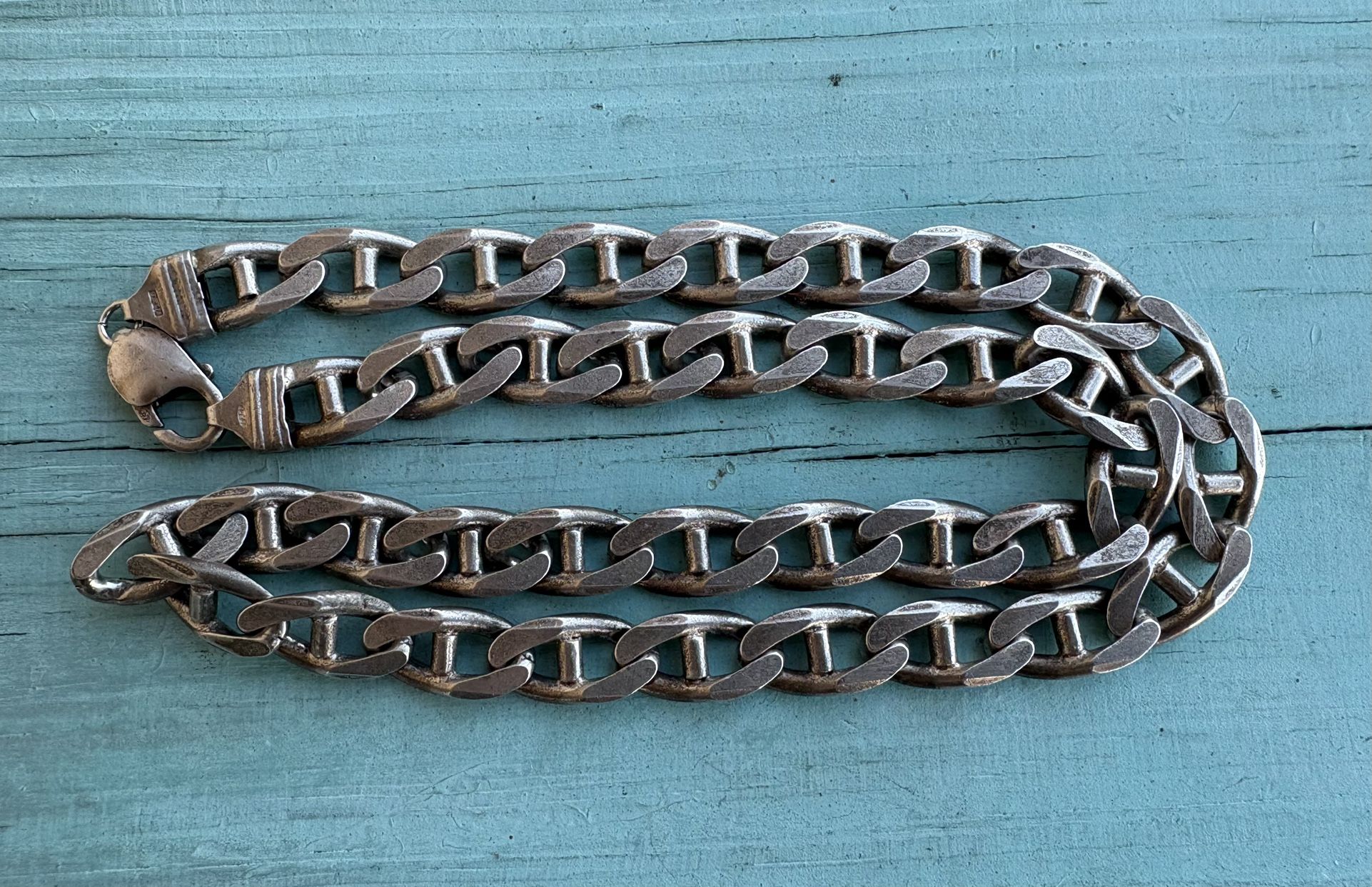  Nice Mens Vintage Sterling Silver  Anchor Mariner 11 MM-104.7 Gram 22.5” Chain-Italy 