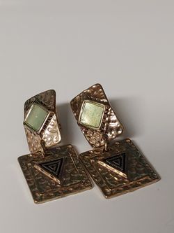 Vintage gold plate clip-on earrings triangular pyramid possibly an opal