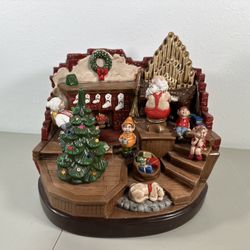 RARE~HTF~Vintage Musical Christmas Mr & Mrs Claus Elves Tree Organ Fireplace