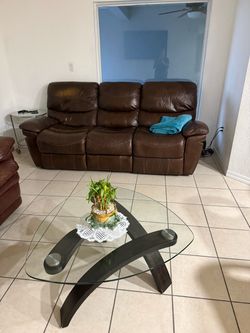 Brown Leather Reclining Sofa
