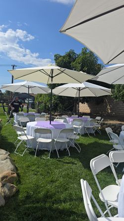 Umbrellas,  Round Tables ,chairs 