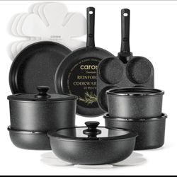 NEW Carote 22pcs Nonstick Cookware Set With Detachable Handle