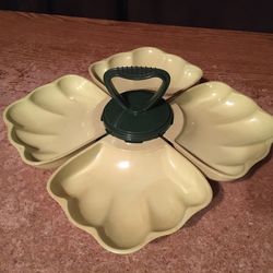 Vintage lazy Susan two tone grain 5 piece plastic seashell tray