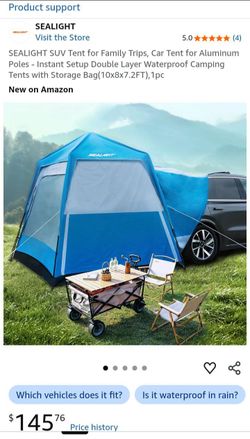 SEALIGHT SUV Tent/Car Tent for Aluminum Poles - Instant Setup Double Layer Waterproof Camping Tents with Storage Bag(10x8x7.2FT),1pc