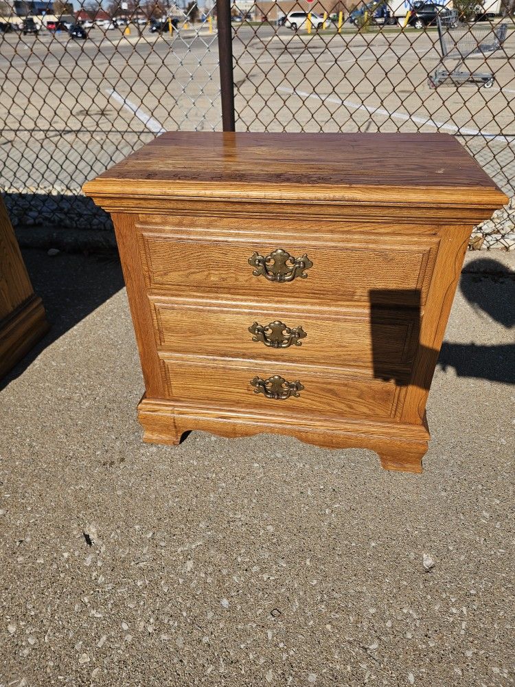 Solid Oak Wood Nighstand By ATHENS FURNITURE