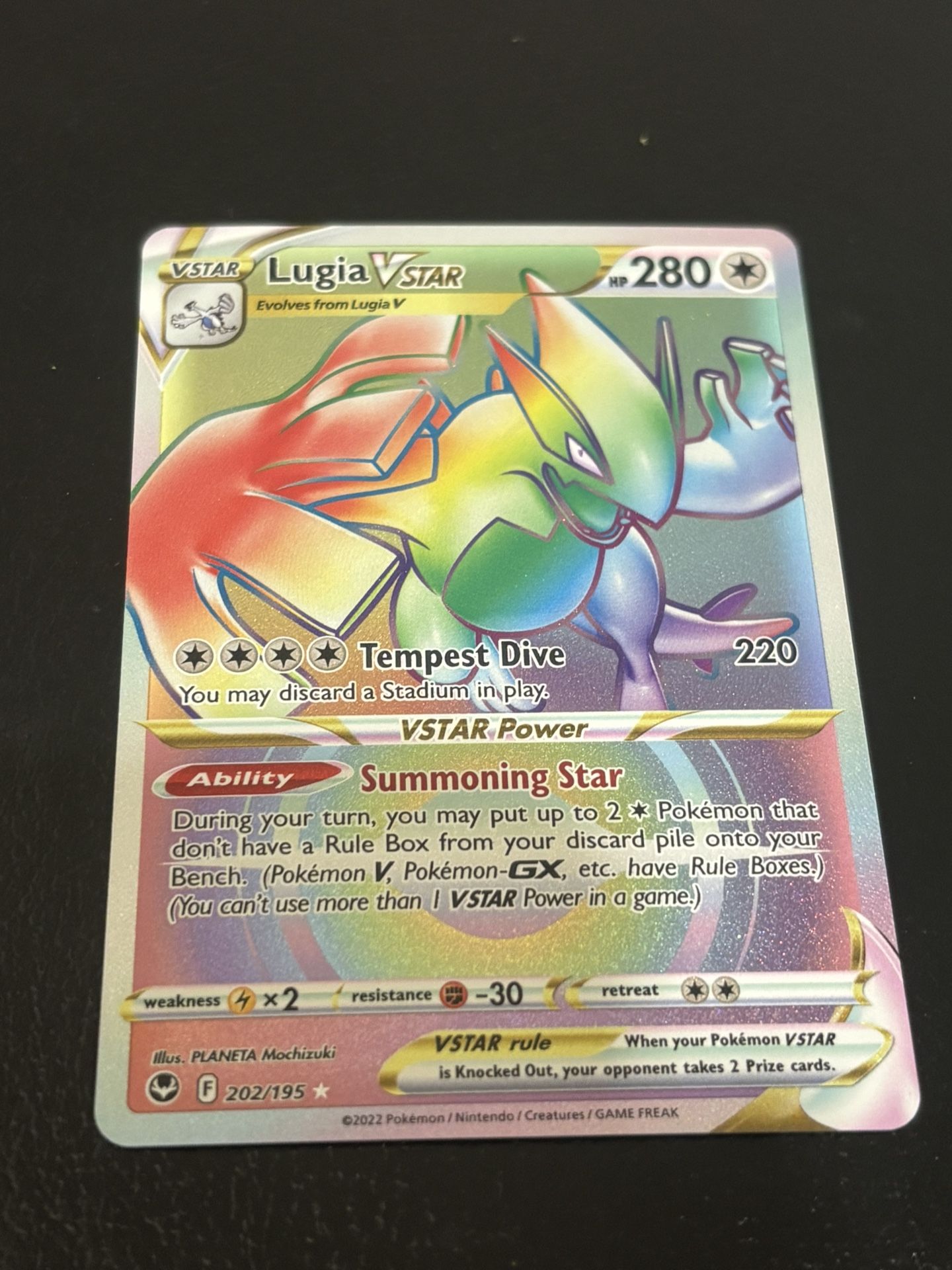 Lugia Vstar 202/195 - Holo Rainbow Secret Rare NM - Silver Tempest Pokemon Card