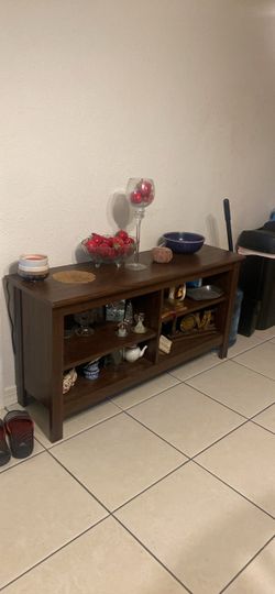 Dark Brown Wood Console Shelf Unit
