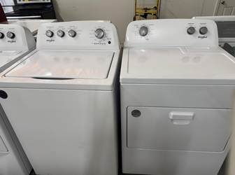 Whirlpool Top Load Washer & Dryer Set – White, Auto Dry, Simple Dials