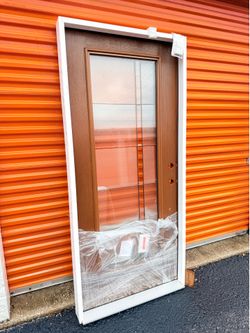 Masonite Impact rated Cruz 36-in x 80-in x 4-9/16-in Fiberglass Left-hand Woodhaven Stained Prehung Residential...