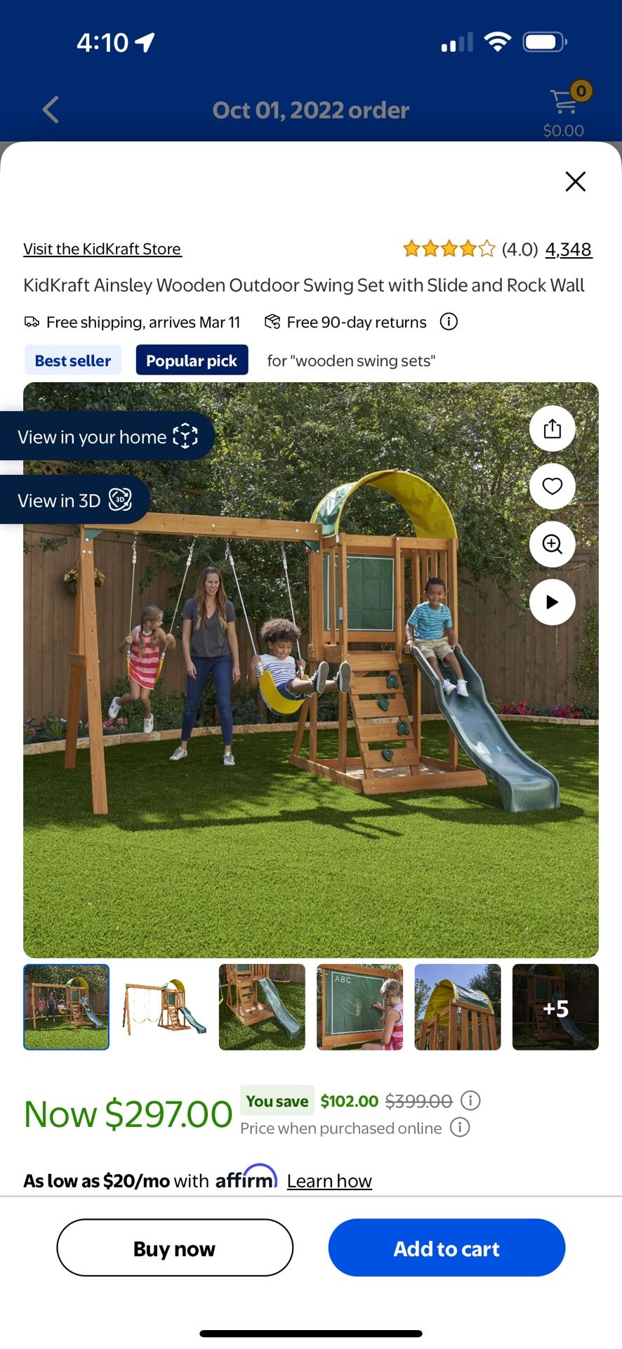  KidKraft Ainsley Wooden Outdoor Swing Set with Slide and Rock Wall