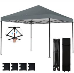Outsunny 10 x 10 ft Pop Up Canopy Tent with One Push Setup, Outdoor Portable Instant Canopy Shelter w/ Roller Bag, Dark Gray