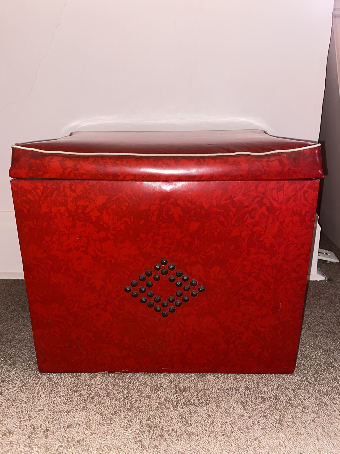 Vintage Regina Record Index Red Ottoman