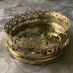 Vintage Oval Gold Tone Hollywood Regency Style Mirror 