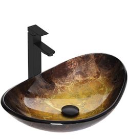 SOLIDEE Glass Vessel Sink, Boat Shape, GoldLPNPMHS(contact info removed) with sink faucet