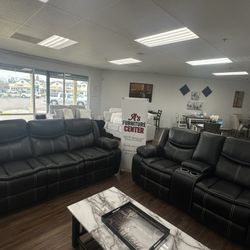 Black Leather Recliner Sofa & Loveseat 