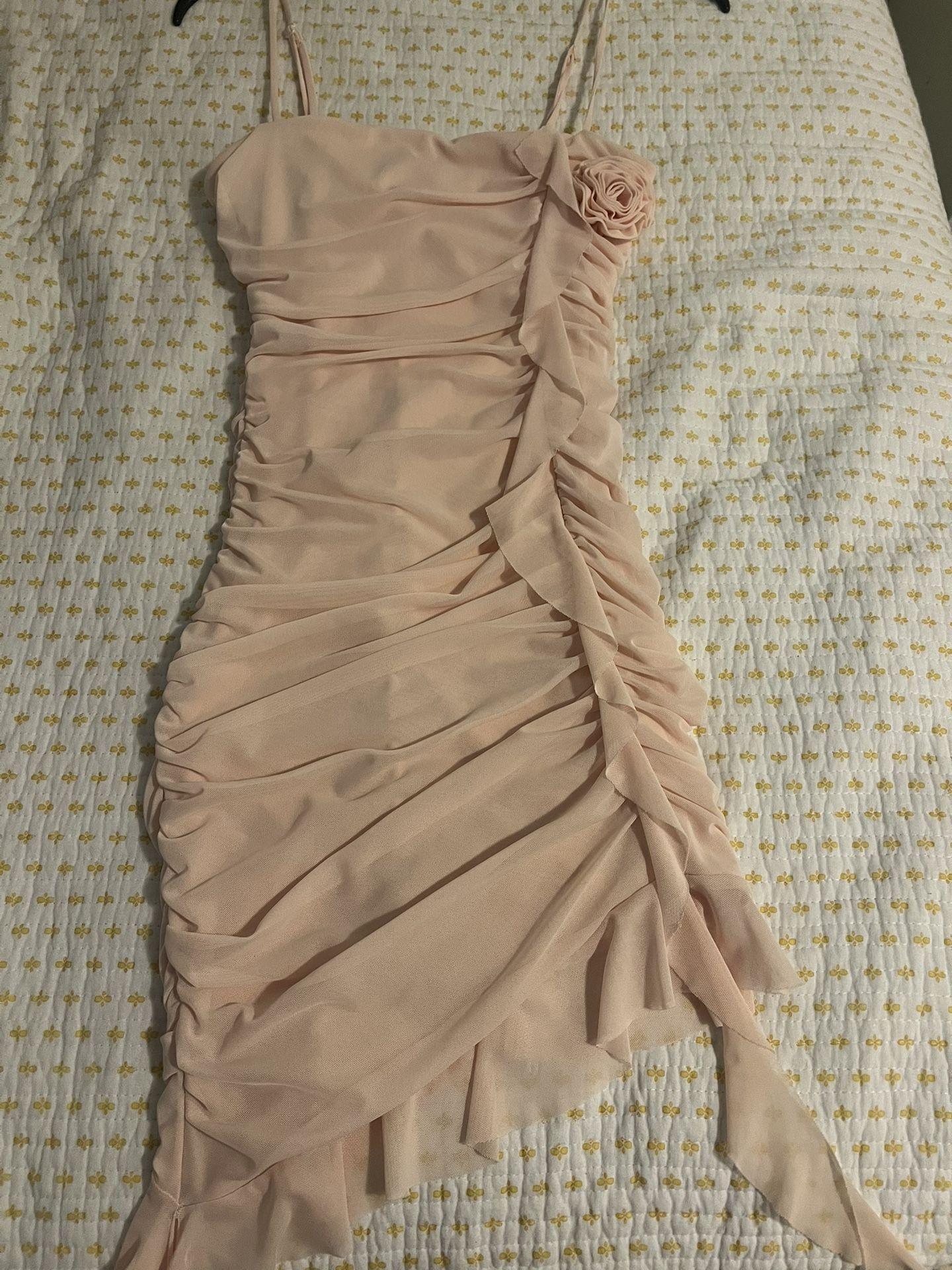 Blush Pink Ruched Mini Dress