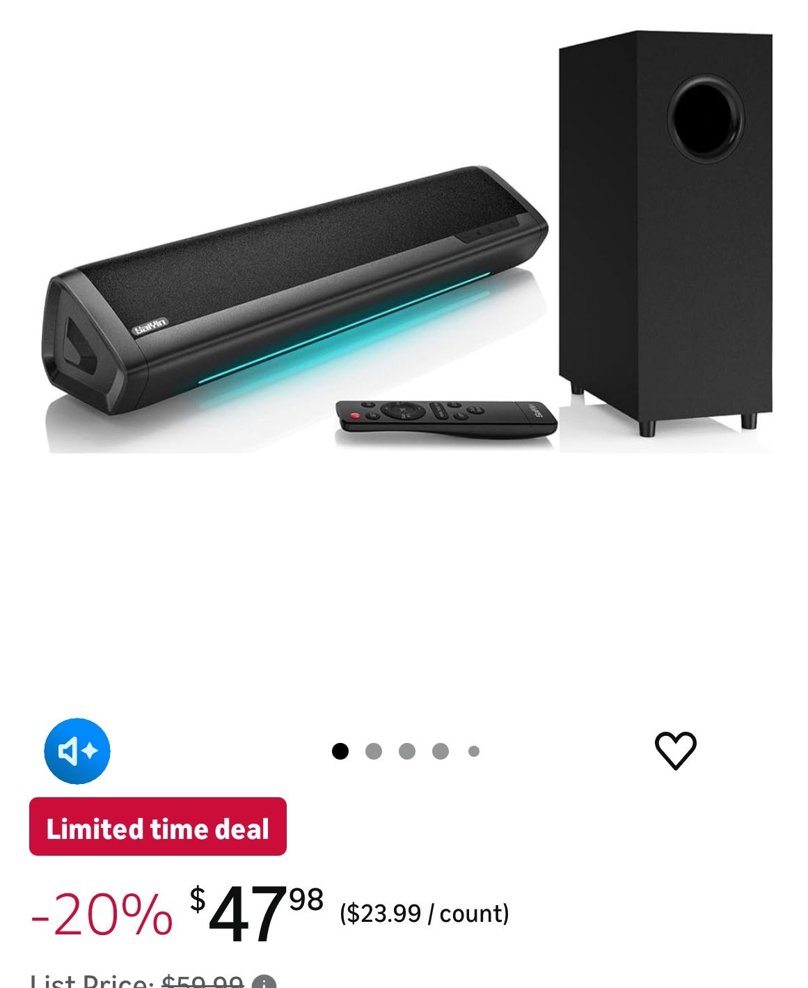 Saiyin Sound Bar for Smart TV with Subwoofer, 2.1 Deep Bass 100W Soundbar TV Speaker Home Theater Surround System PC Gaming Bluetooth/AUX/Optical Conn